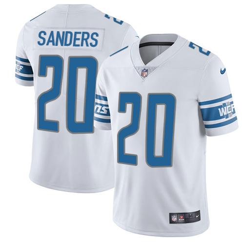 Nike Lions #20 Barry Sanders White Men's Stitched NFL Vapor Untouchable Limited Jersey - Click Image to Close